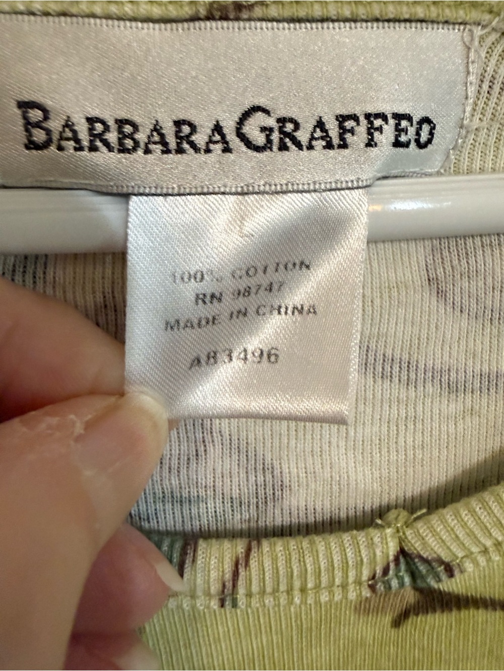 Barbara Graffeo Olive Green Floral Long Sleeve Top L - Picture 6 of 6